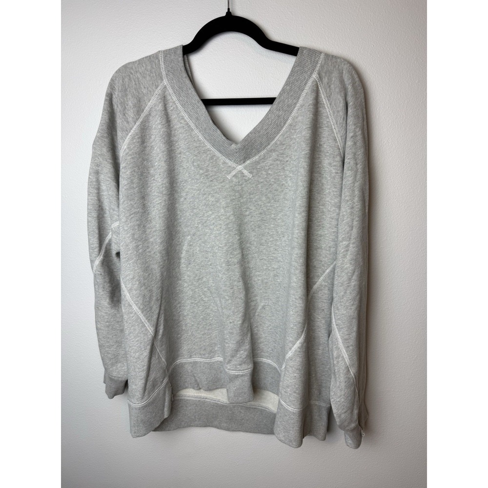 Aerie Sweatshirt Womens L V Neck Pullover Oversized Relaxed Fit Gray Lounge